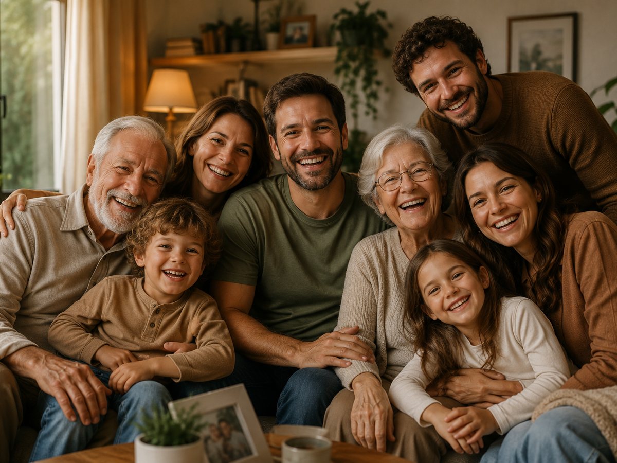 Grupo reunido sorrindo